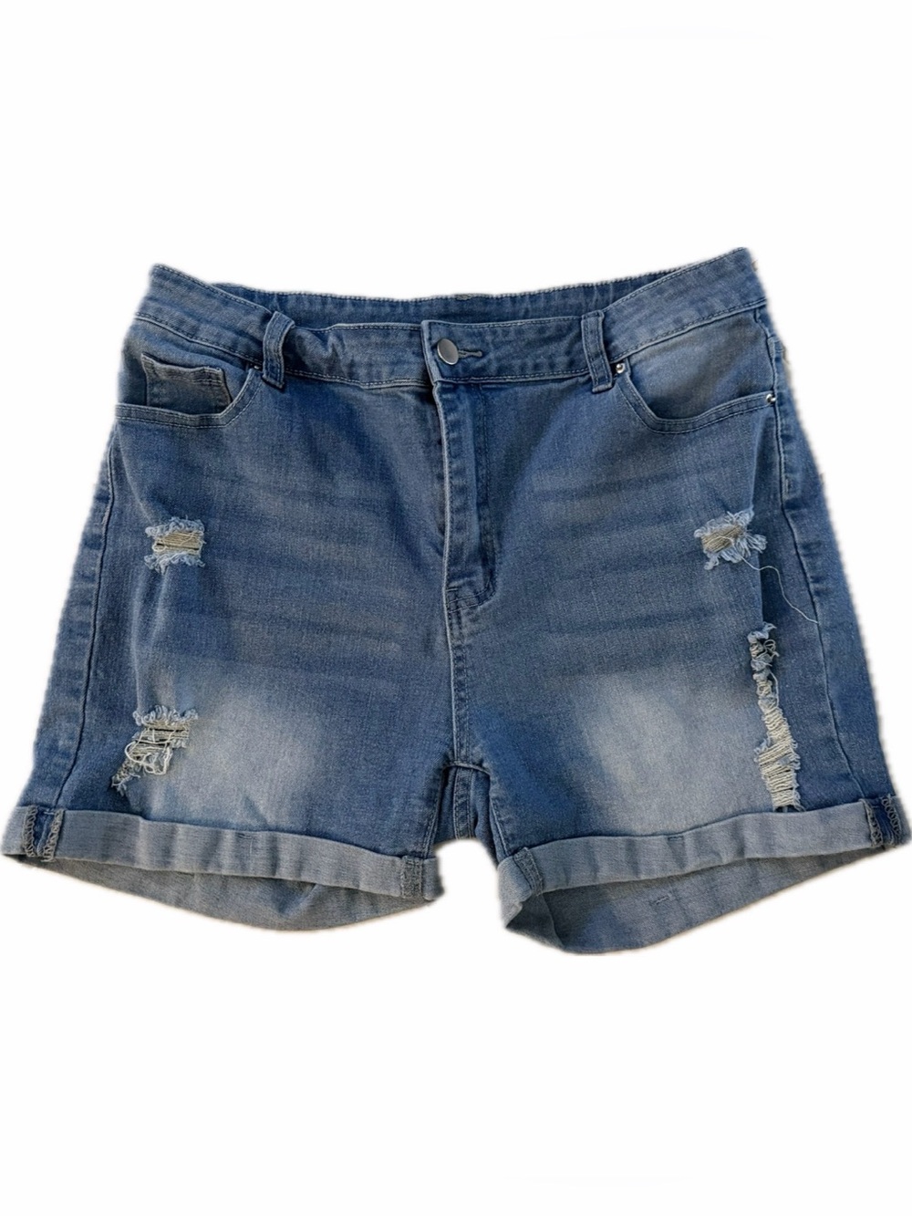 Women’s ripped folded hem, casual denim jean shorts